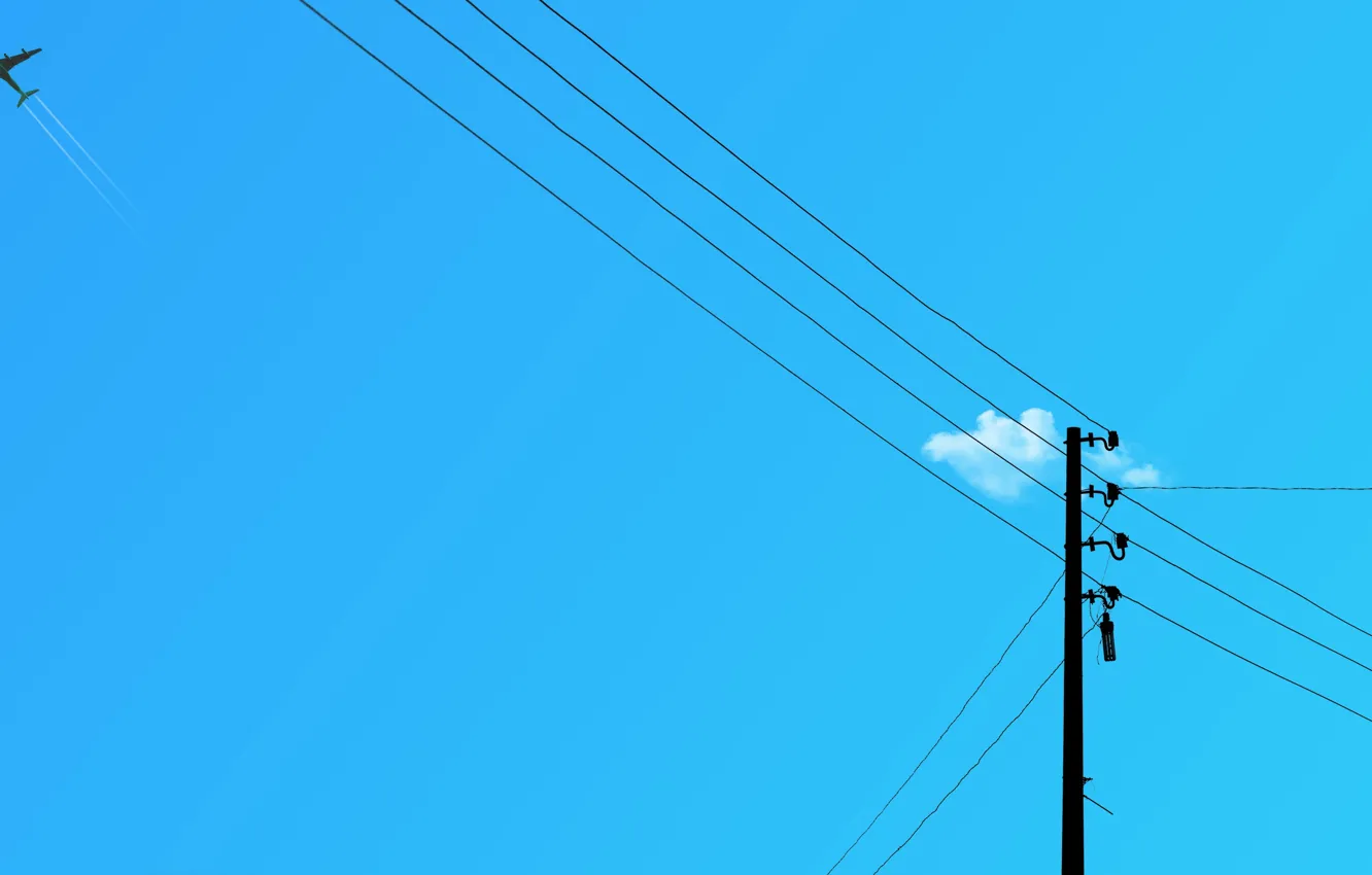 Photo wallpaper the sky, posts, wire, the plane