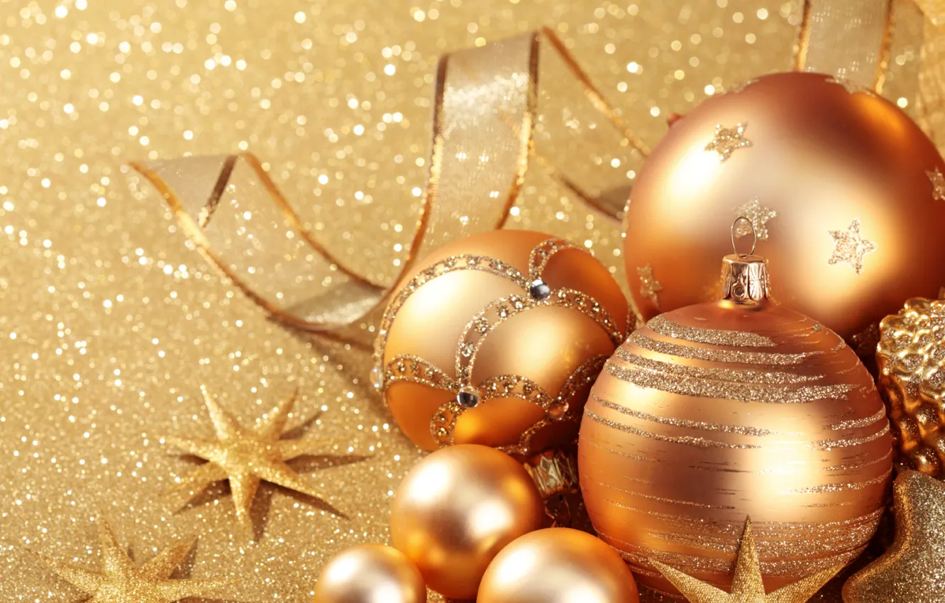 Photo wallpaper balls, gold, holiday, toys, Shine, new year, sequins, the scenery