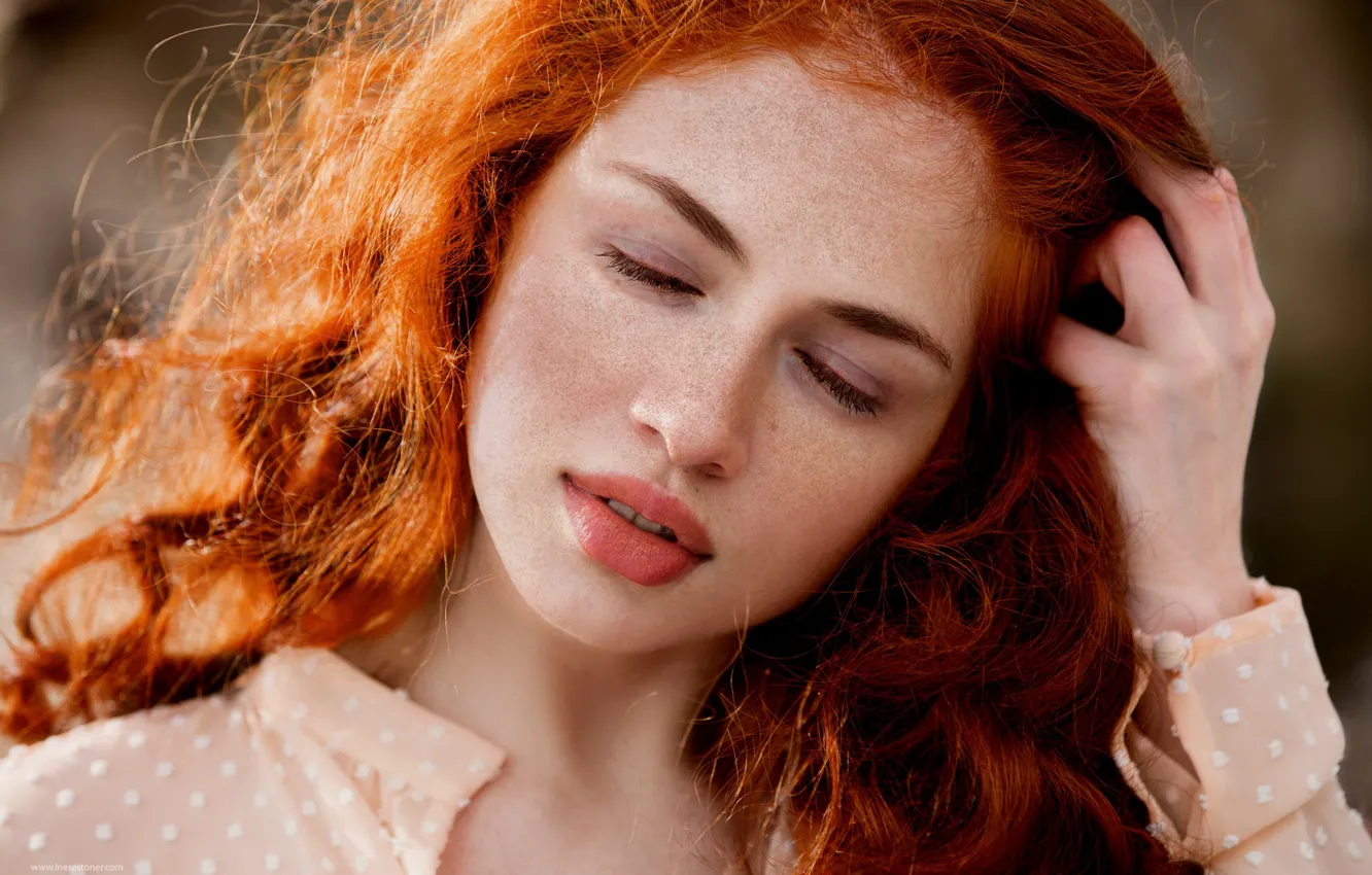 Photo wallpaper model, pretty, redhead, closed eyes