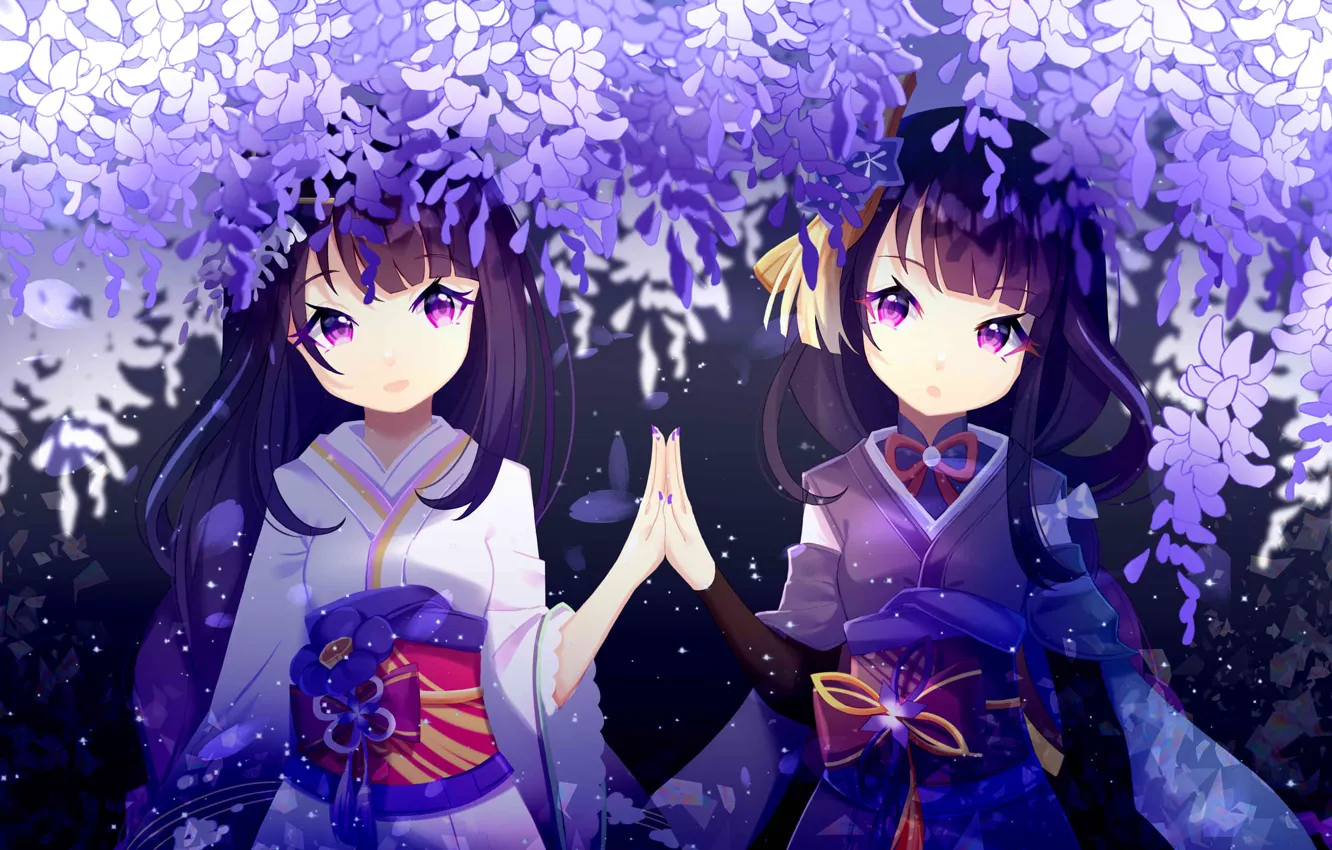 Photo wallpaper girl, Wisteria, Genshin Impact, Raiden Shogun, Raiden Makoto