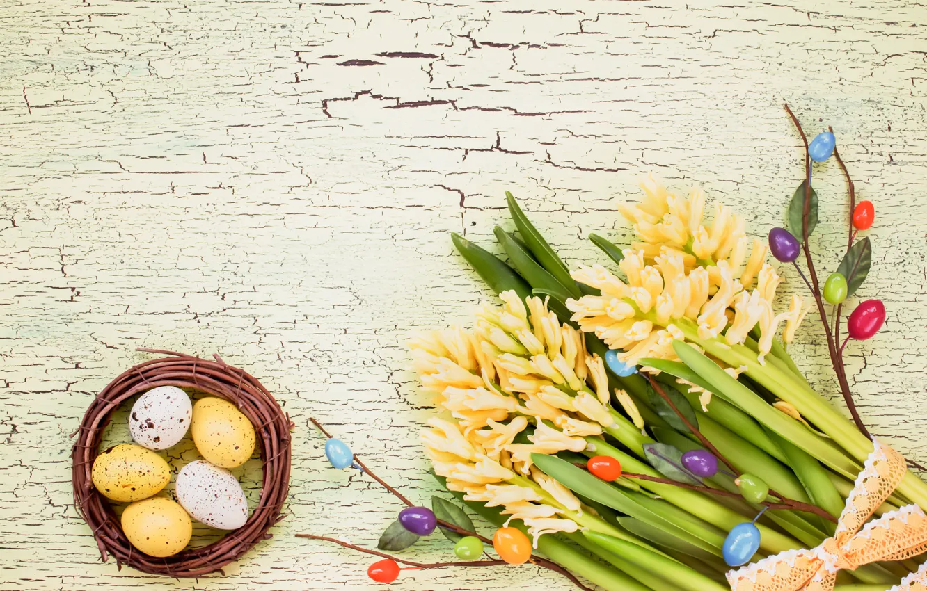 Photo wallpaper flowers, eggs, spring, Easter, happy, flowers, spring, Easter