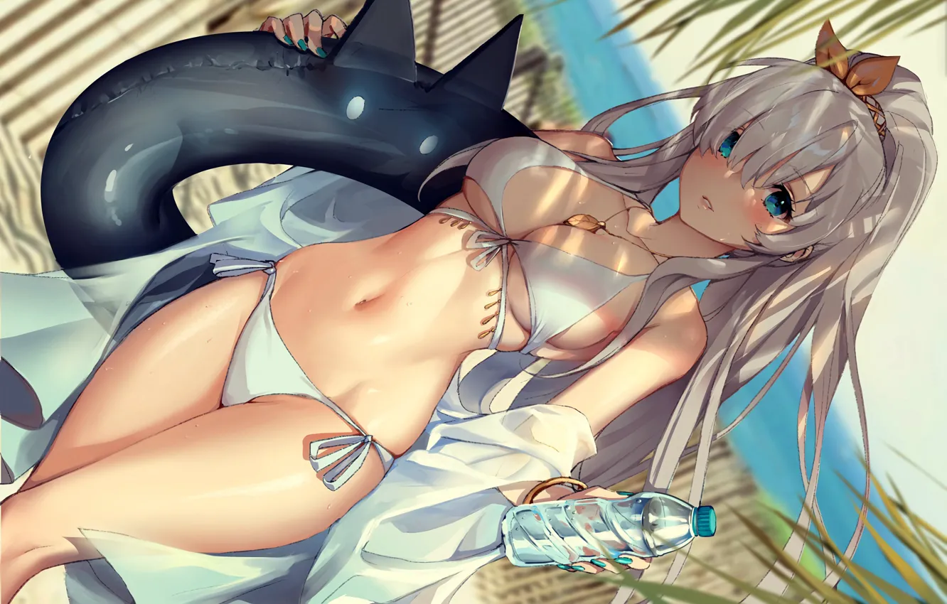 Photo wallpaper girl, sexy, Anastasia, cleavage, green eyes, long hair, sea, boobs