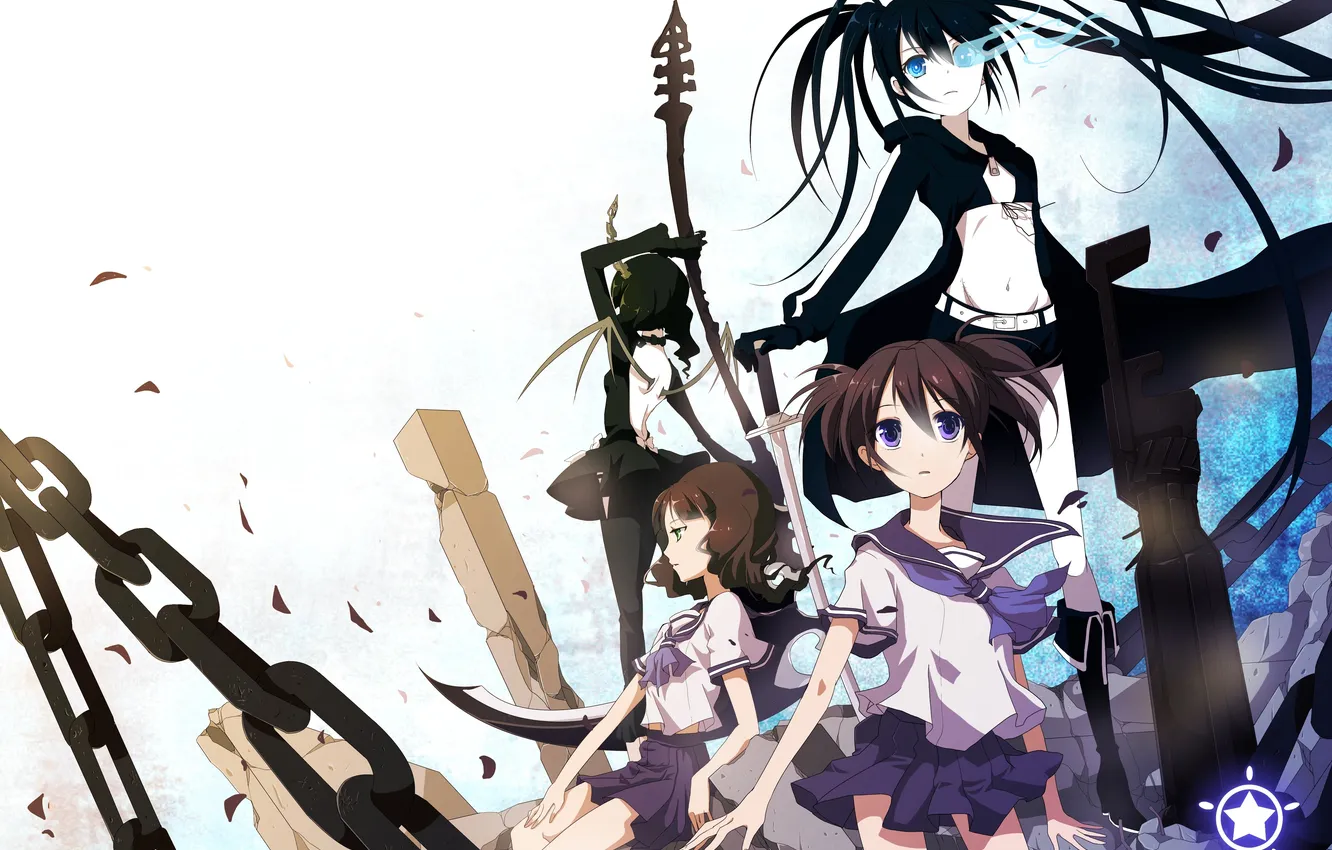 Photo wallpaper girls, anime, art, chain, black rock shooter, takanashi yomi, asterisk, catch the worm
