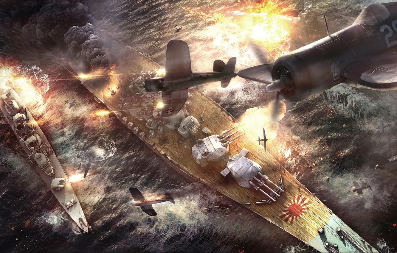 Photo wallpaper ships, battle, the battle, aircraft, Battle of Okinawa
