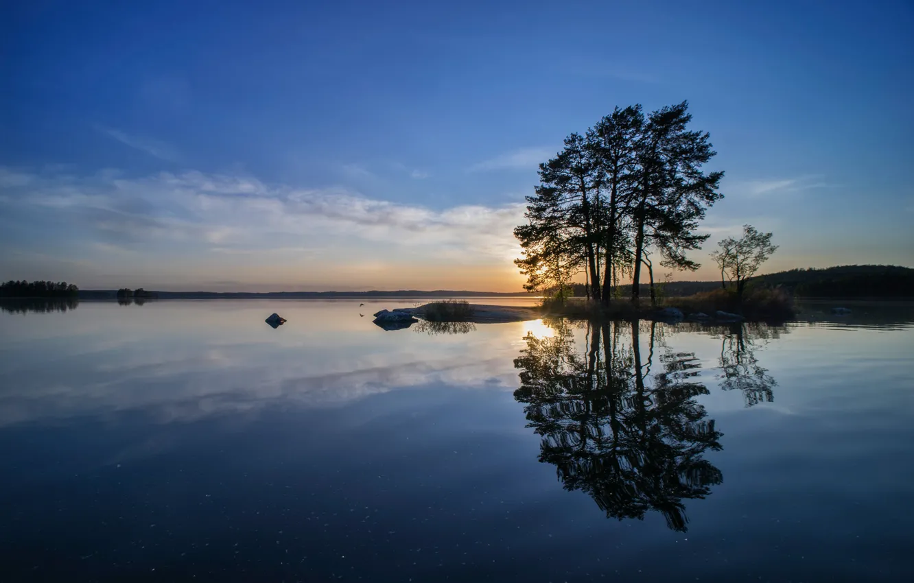 Photo wallpaper sunset, Finland, nature, the evening, lake, trees