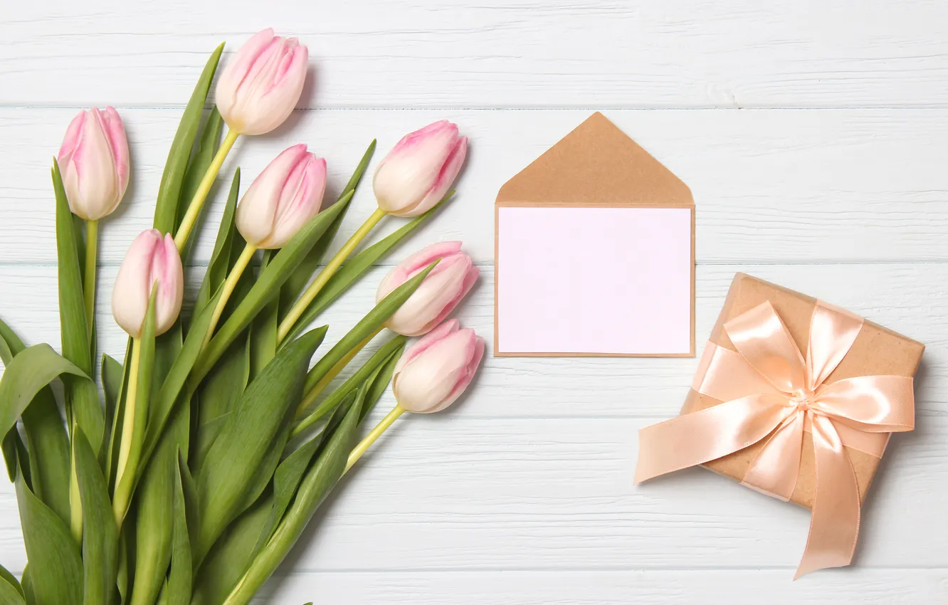 Photo wallpaper love, flowers, gift, romance, bouquet, tulips, love, pink