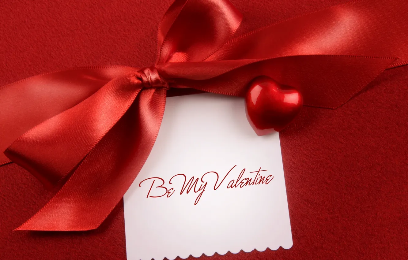 Photo wallpaper text, the inscription, hearts, fabric, bow, Valentine's day, 14 Feb, valentine's day