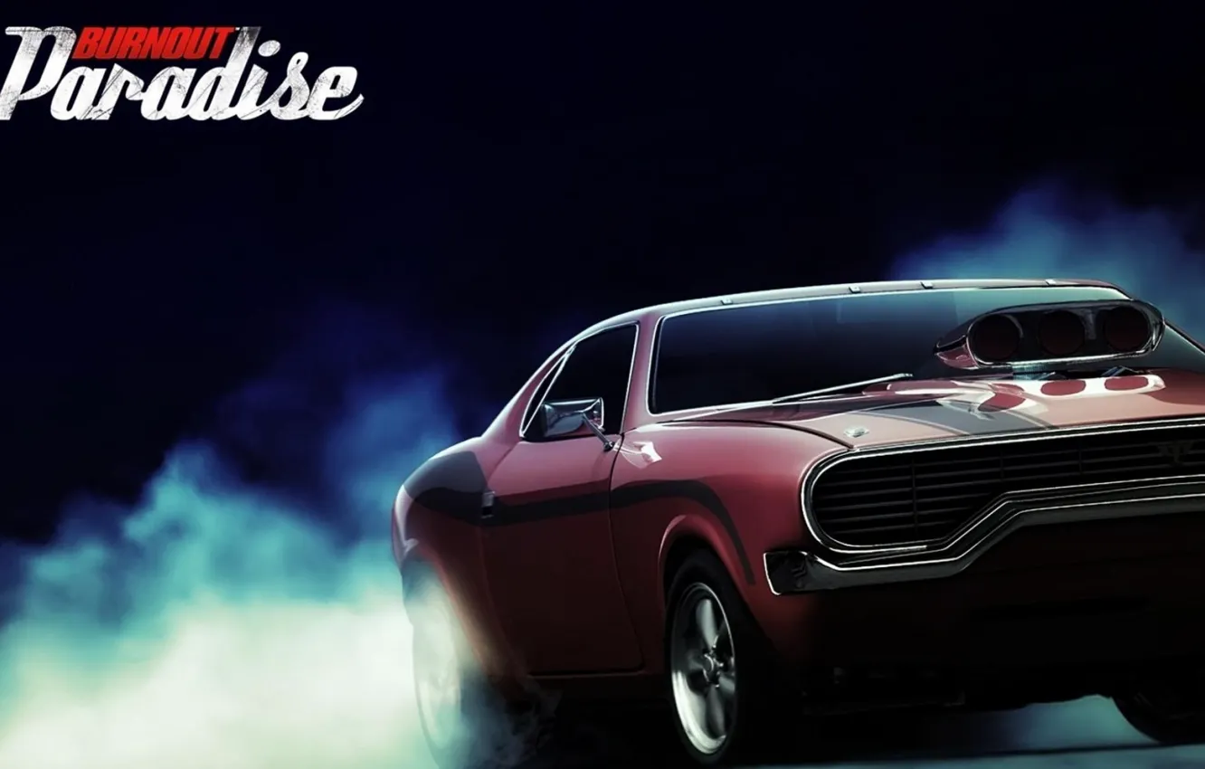 Photo wallpaper reflection, smoke, cars, Burnout Paradise