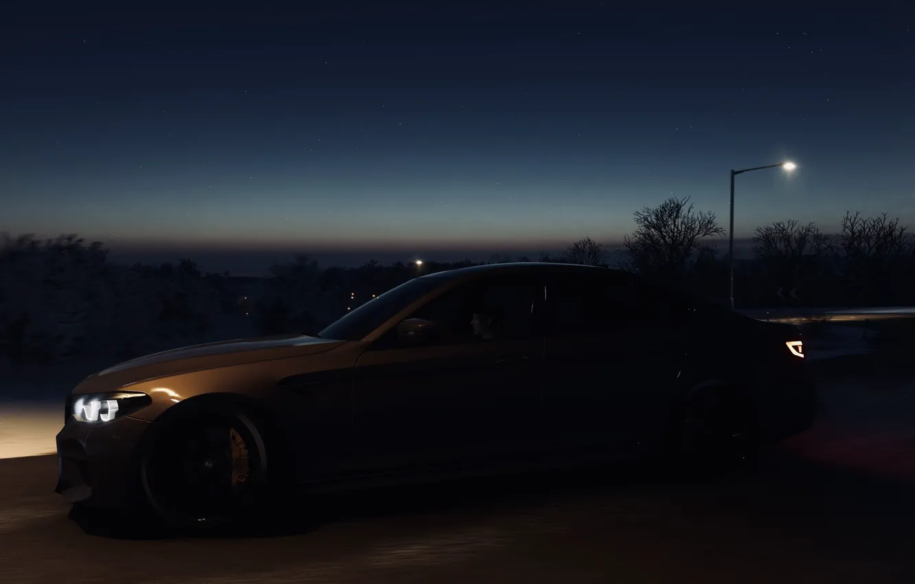 Photo wallpaper HDR, BMW, game, night, winter, stars, 5, UHD