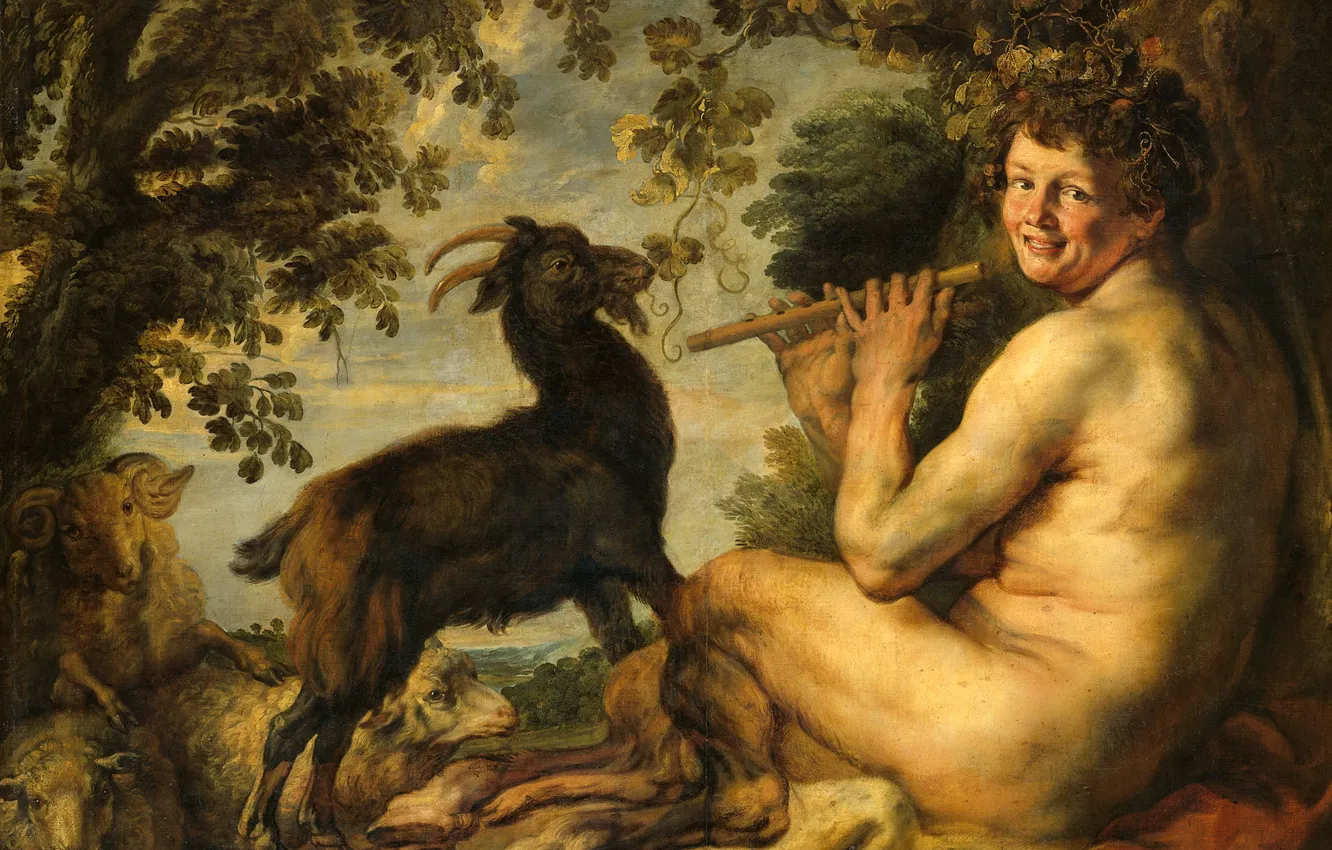 Photo wallpaper picture, goat, mythology, Jacob Jordaens, Satyr