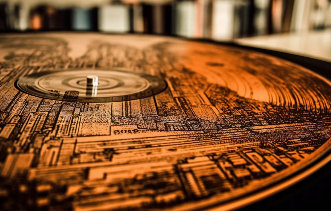 Photo wallpaper macro, music, chip, vinyl, record, Vinyl record, AI art, The Art of Artificial Intelligence