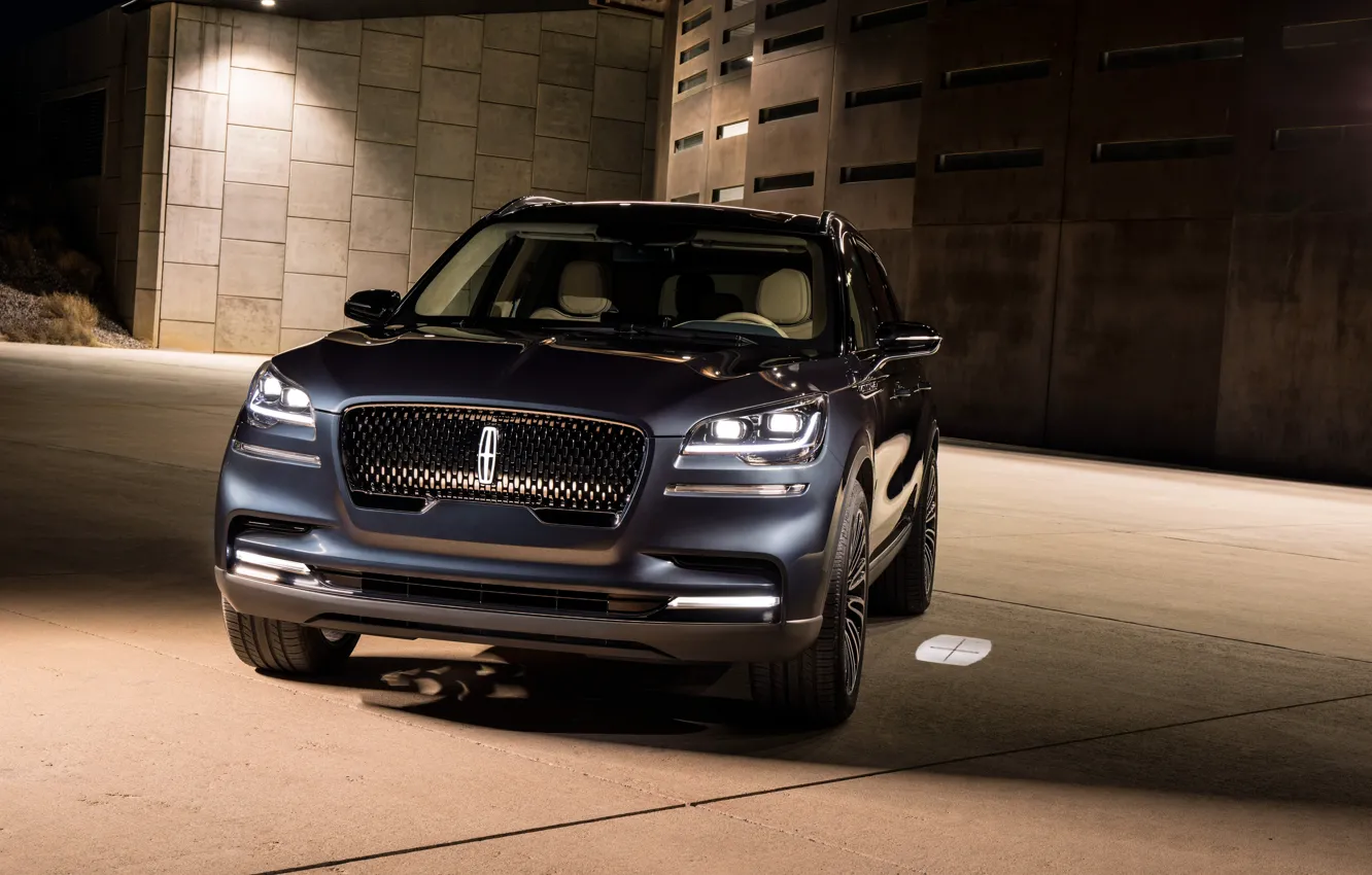 Photo wallpaper Lincoln, lights, front view, Aviator, 2019