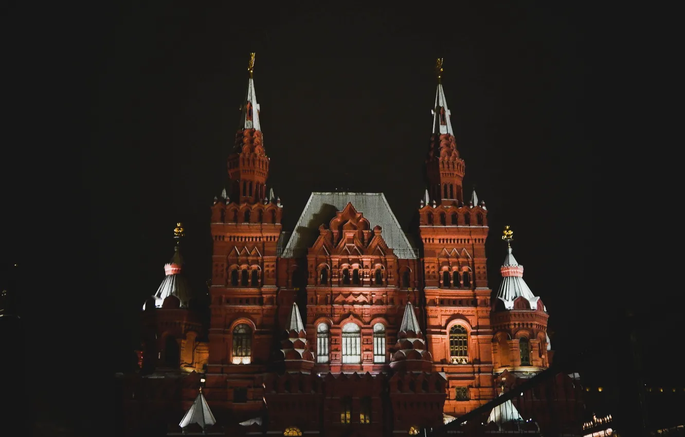 Photo wallpaper snow, night, Moscow, walk, red square