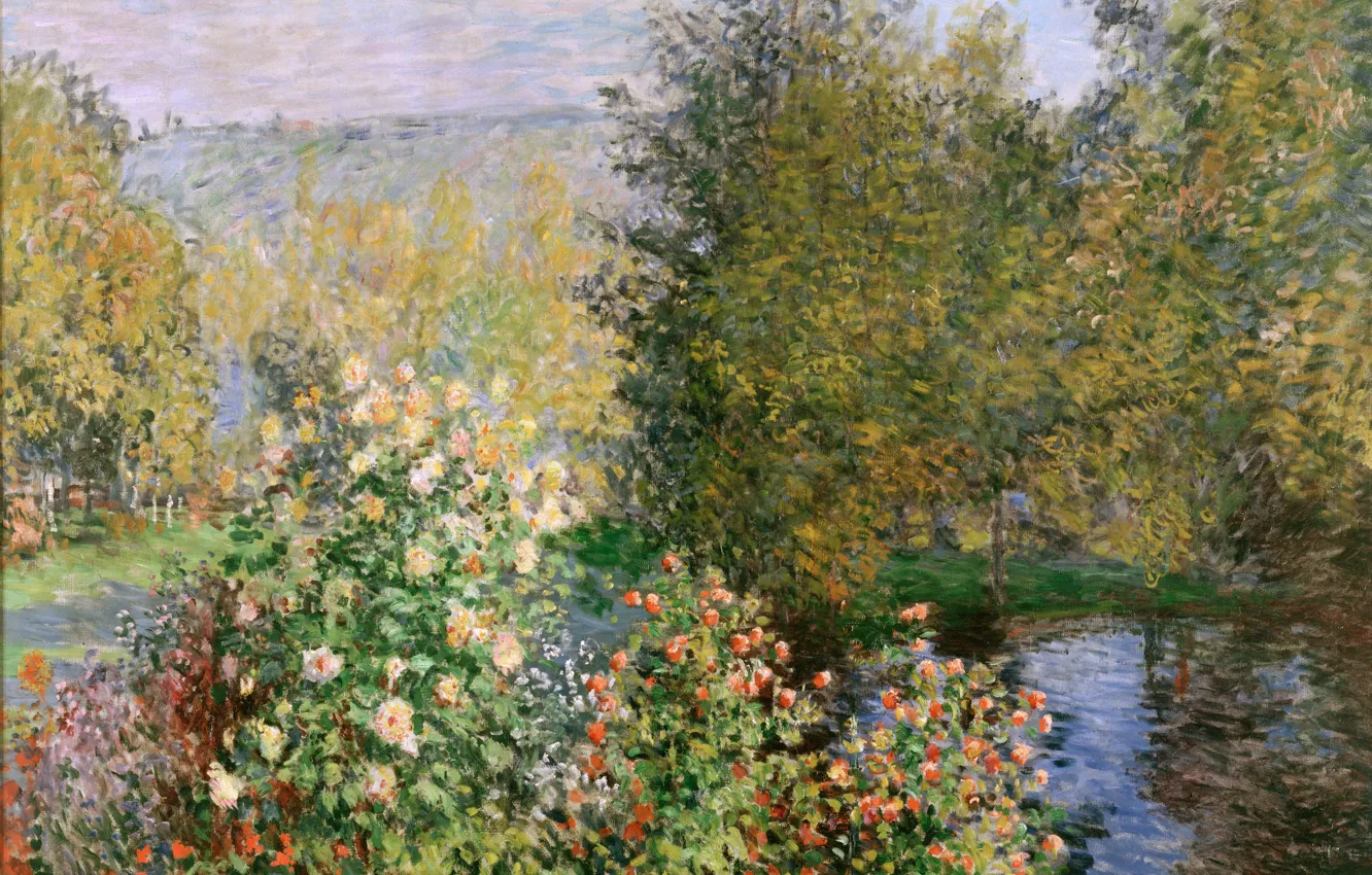 Photo wallpaper landscape, picture, Claude Monet, Oscar Claude Monet, Corner of Garden in Montgeron