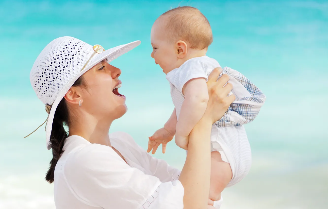 Photo wallpaper joy, happiness, children, mother, motherhood