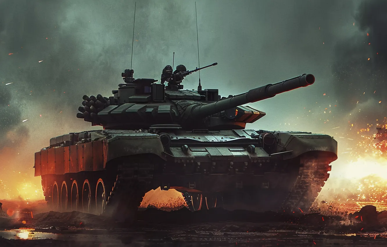 Photo wallpaper the explosion, smoke, tank, digital art, AI art, The Art of Artificial Intelligence, War and …