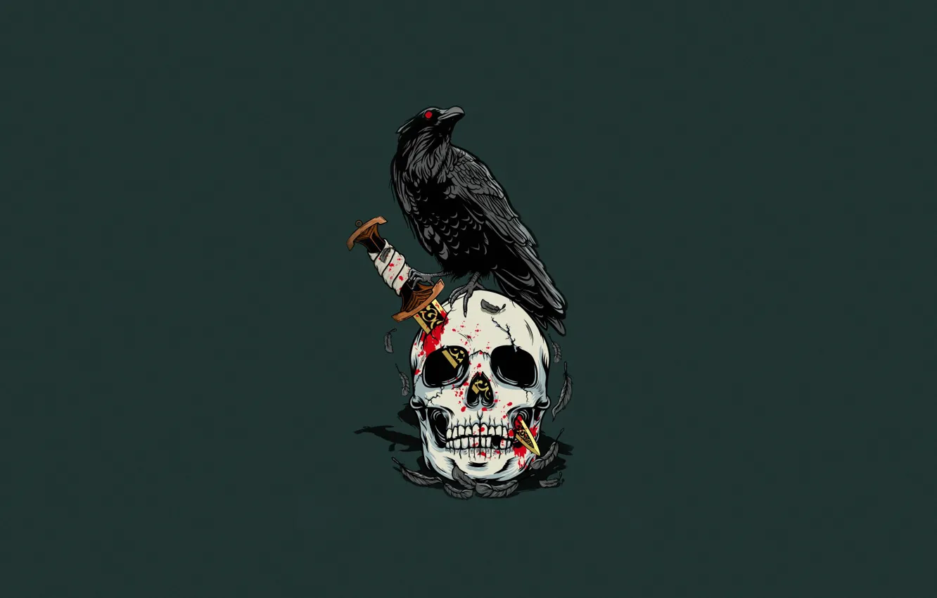 Photo wallpaper style, background, color, skull, minimalism, art, crows, dagger