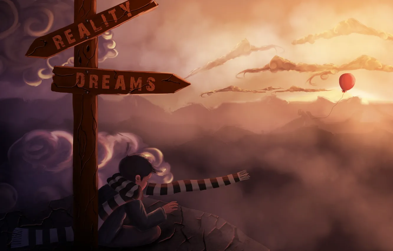 Photo wallpaper dream, clouds, stones, rocks, scarf, art, index, choice