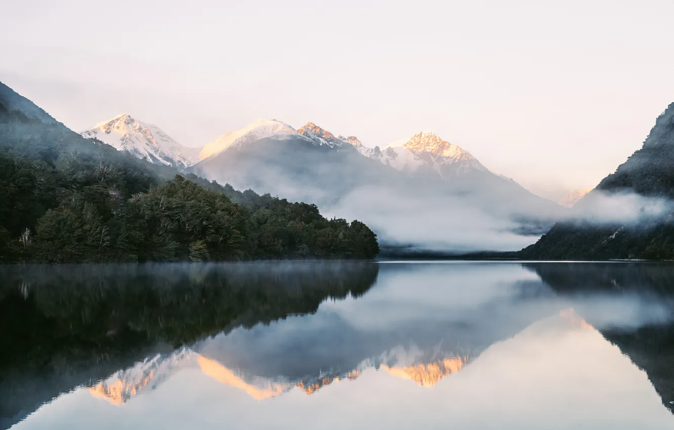 Photo wallpaper forest, mountains, lake