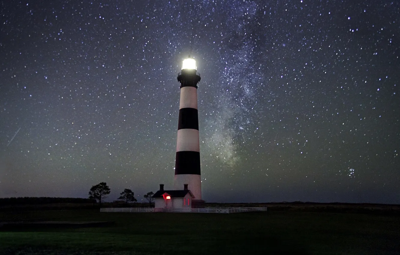 Photo wallpaper space, stars, lighthouse, the milky way