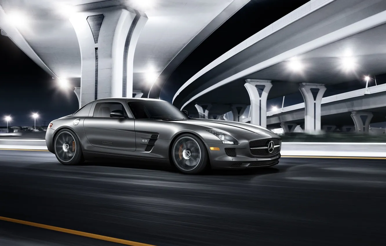 Photo wallpaper car, Mercedes, in motion, AMG, Mercedes SLS, autowalls, Supercar
