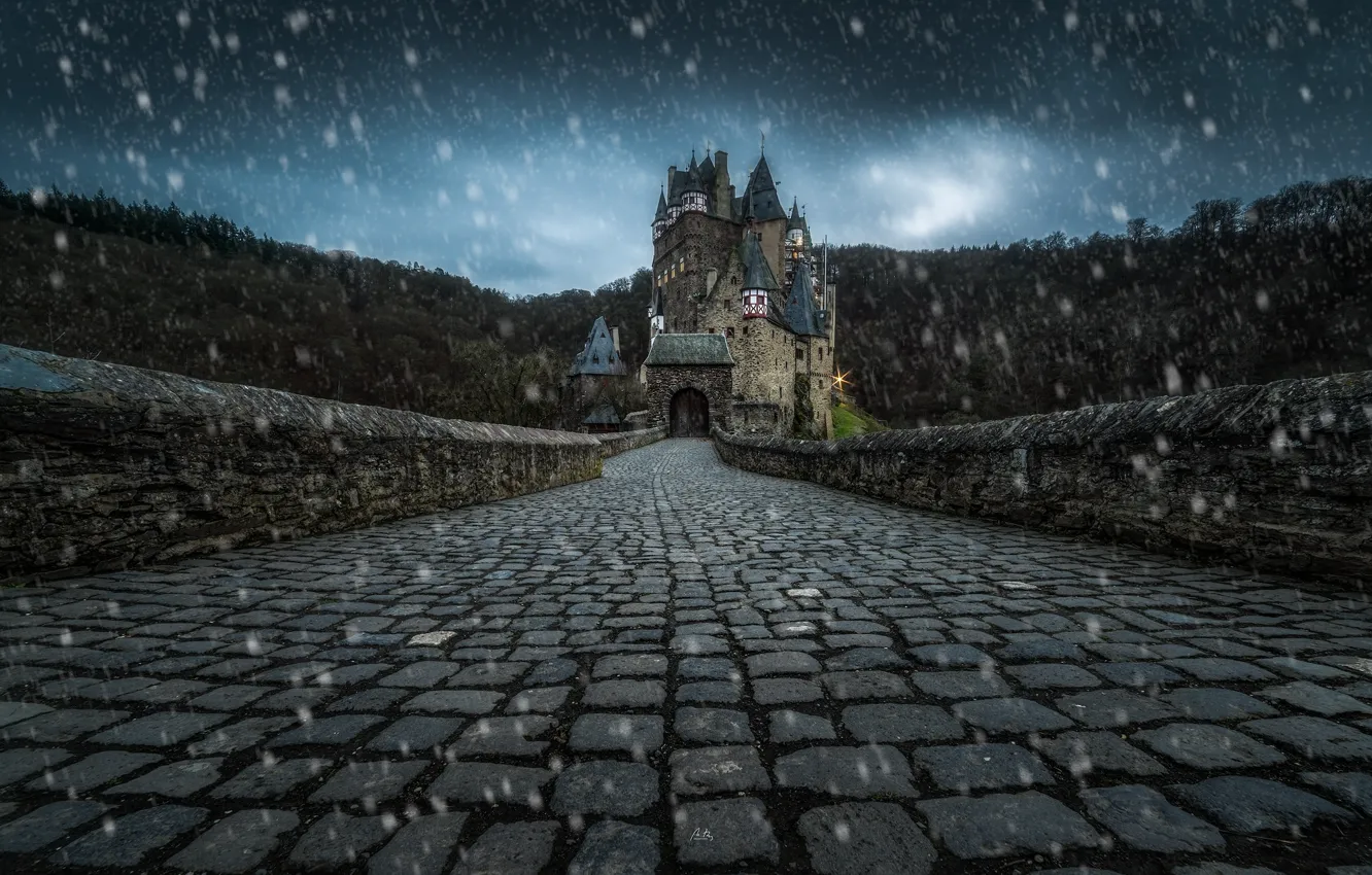 Photo wallpaper winter, snow, germany, Burg Eltz