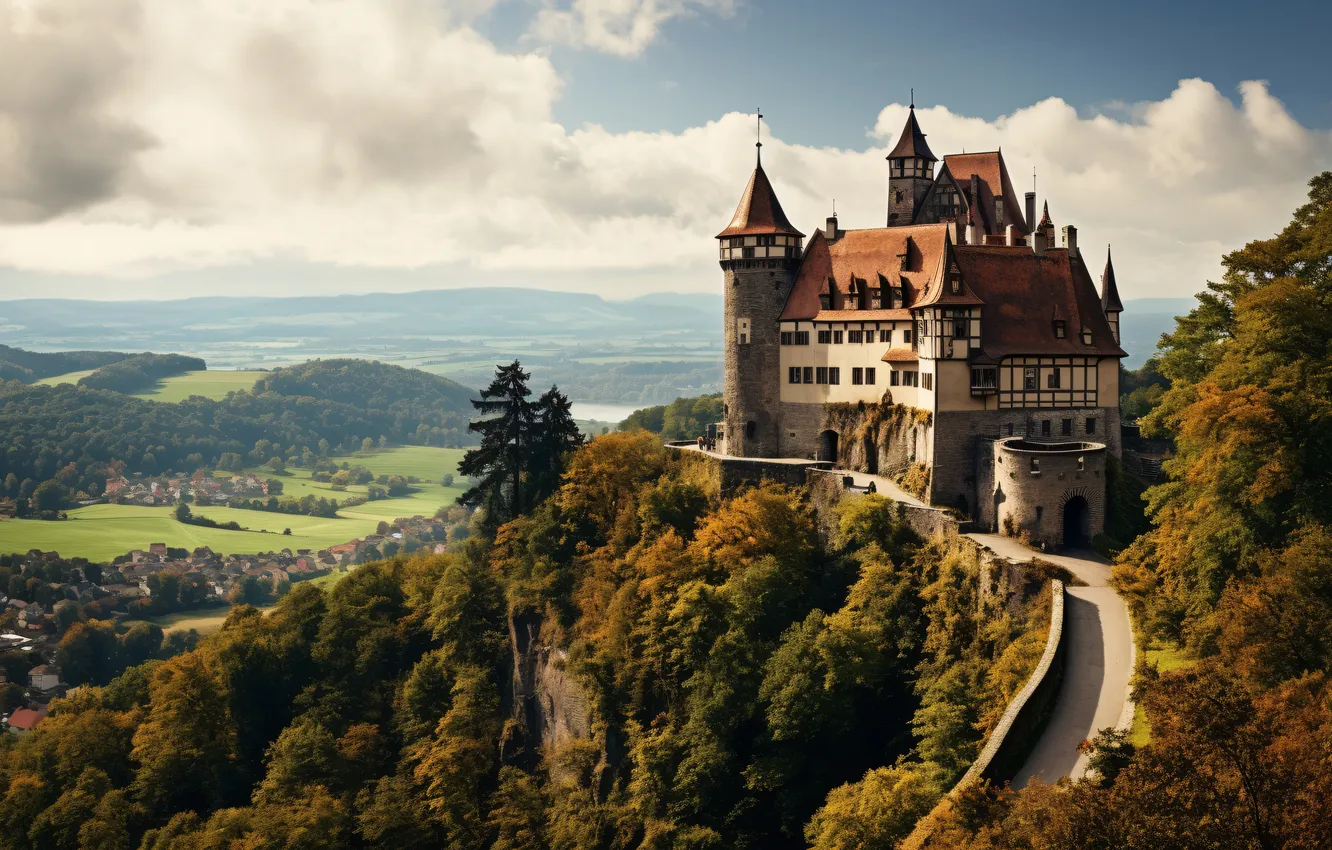 Photo wallpaper castle, landscape, view, castle, ancient