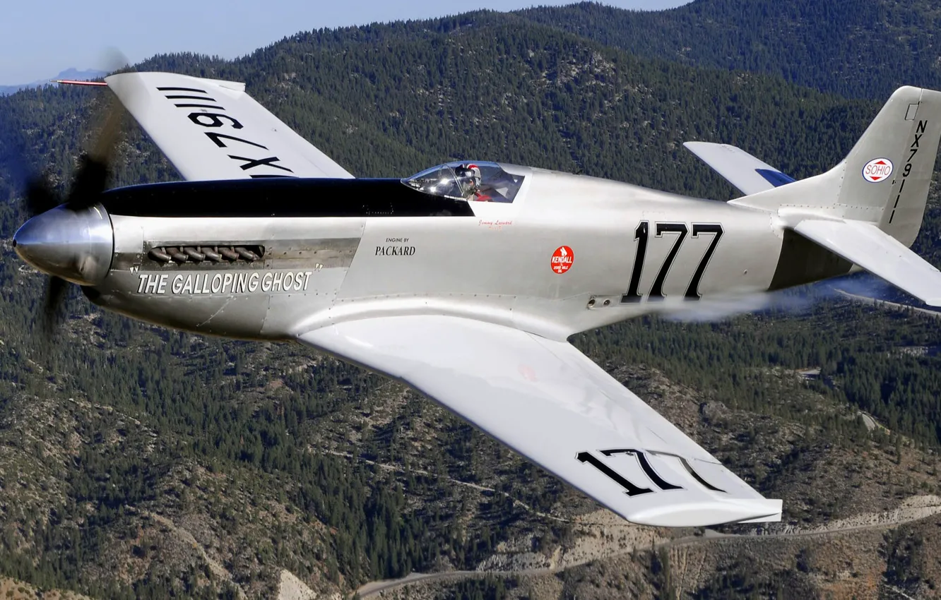 Photo wallpaper flight, mountains, the plane, fighter, pilot, propeller