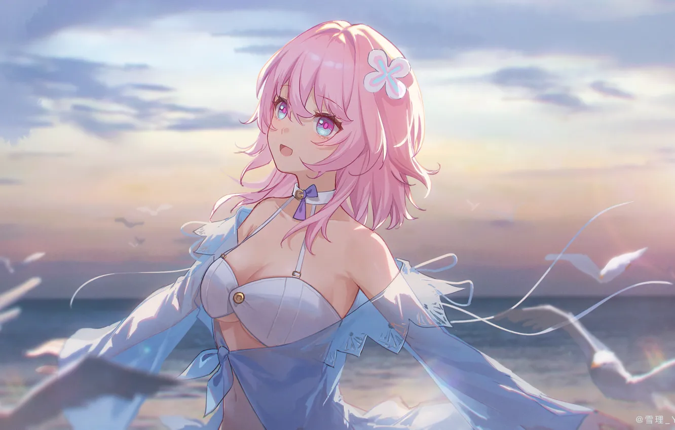 Photo wallpaper sea, the sky, girl, seagulls, Honkai: Star Rail, March 7th