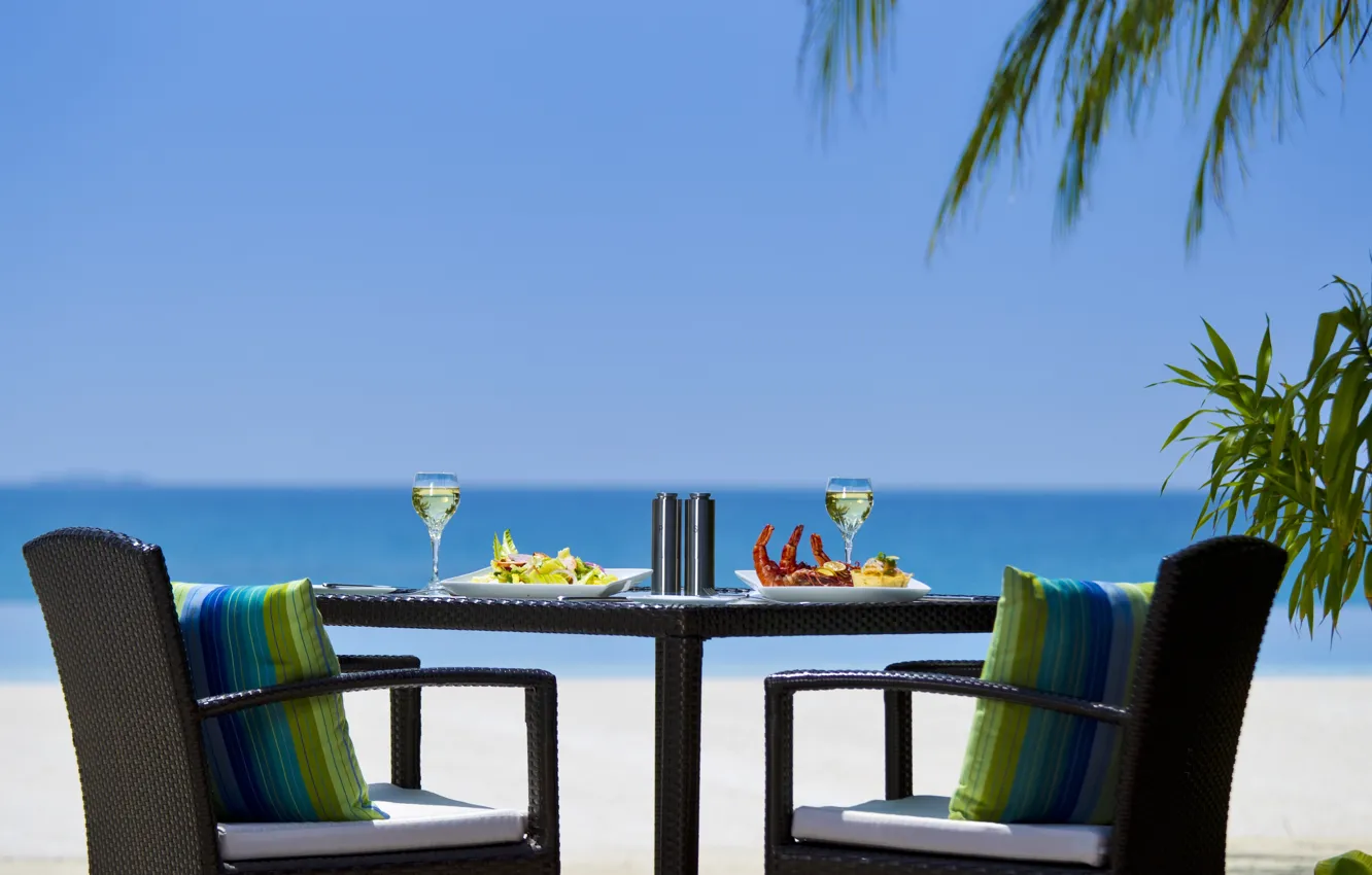 Photo wallpaper the ocean, wine, view, seafood