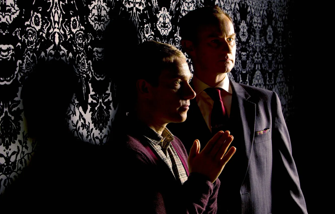 Photo wallpaper brothers, Sherlock Holmes, Martin Freeman, Sherlock, Mark Gatiss, Mycroft Holmes, Sherlock BBC, Sherlock Holmes