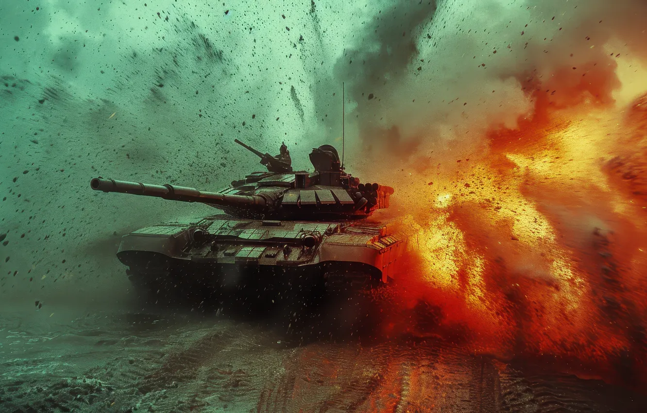 Photo wallpaper the explosion, smoke, tank, digital art, AI art, The Art of Artificial Intelligence, War and …