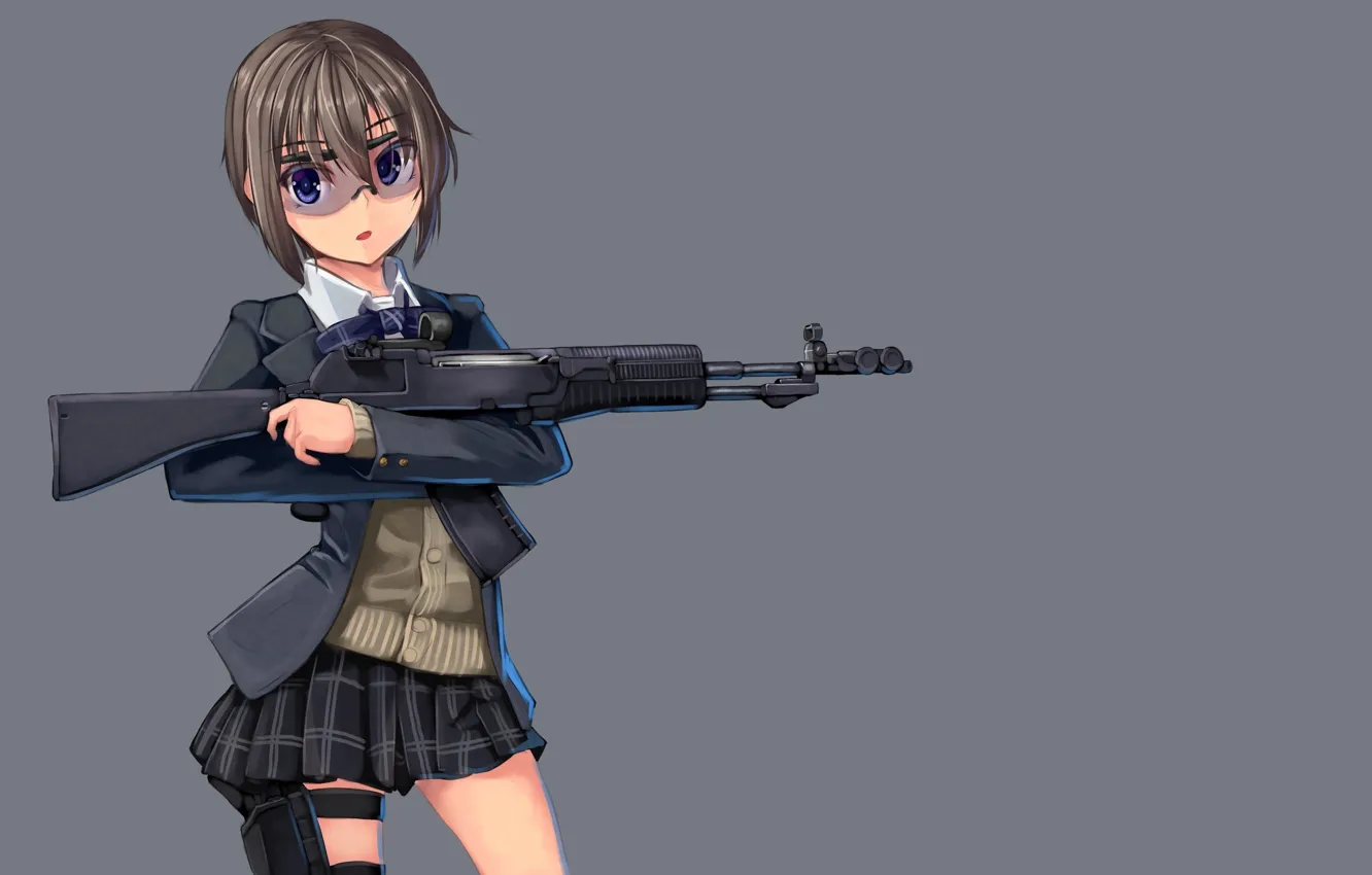 Photo wallpaper girl, gun, weapon, anime, pretty, shotgun, japanese, bishojo