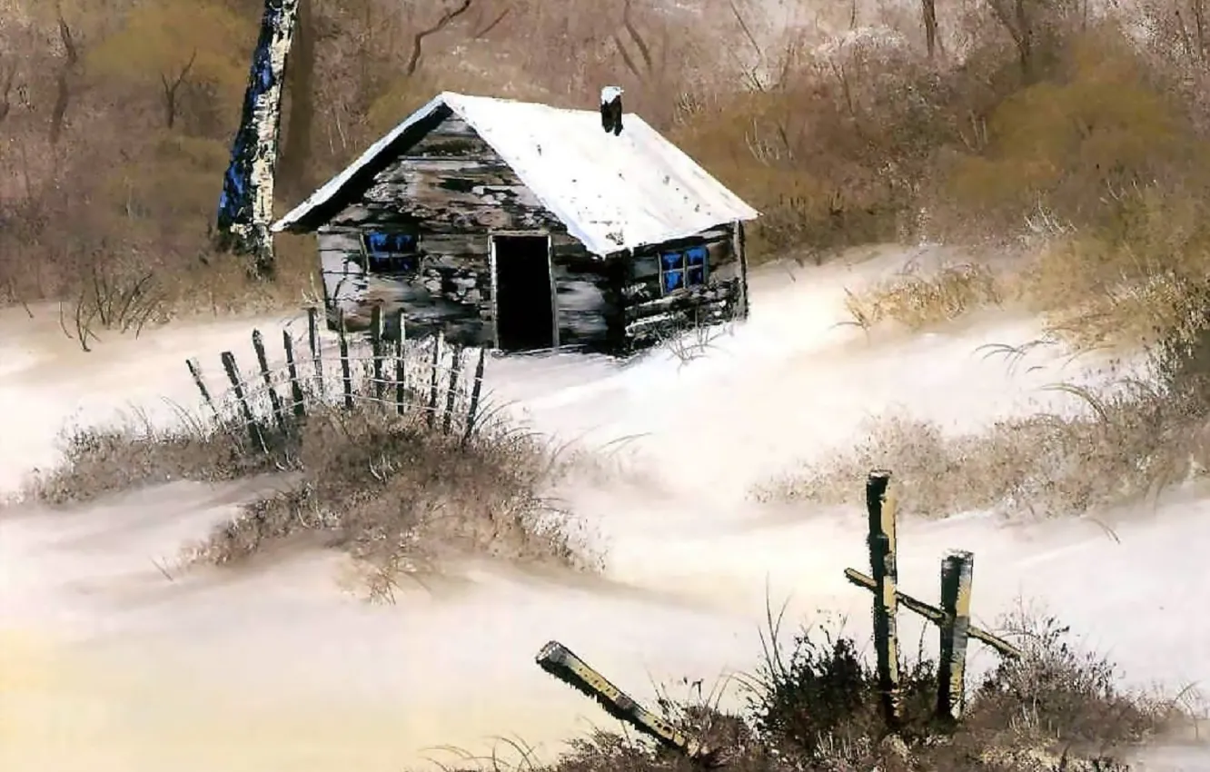 Photo wallpaper winter, snow, trees, landscape, nature, house, Windows, hut