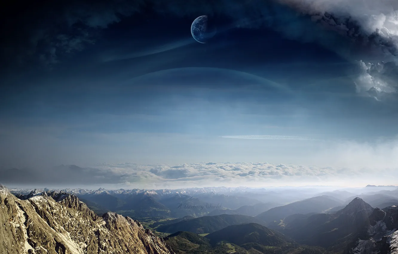 Photo wallpaper clouds, landscape, mountains, view, planet, art, A Dreamy World