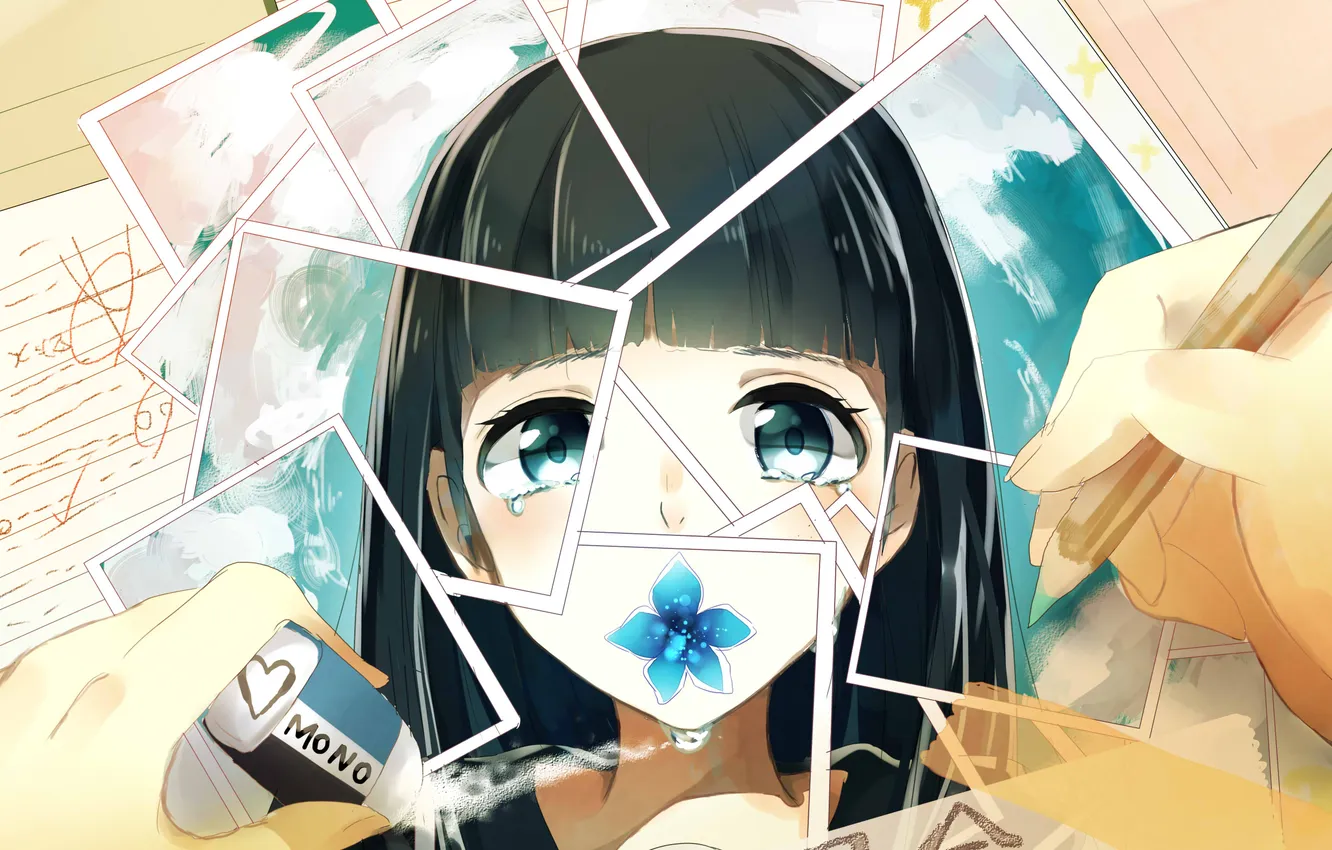 Photo wallpaper flower, photo, Girl, pencil, eraser