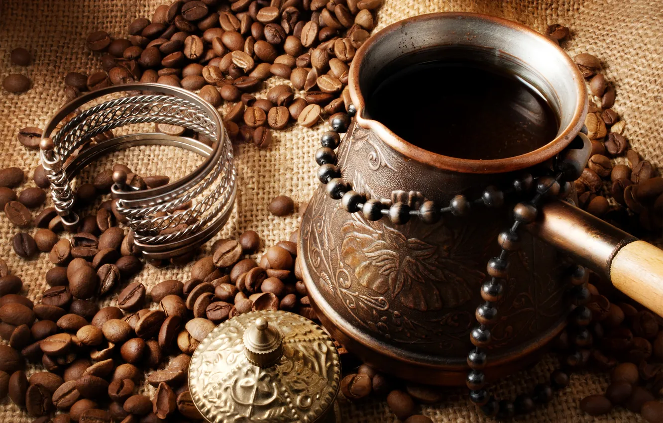 Photo wallpaper coffee, grain, bracelet, drink, Turk