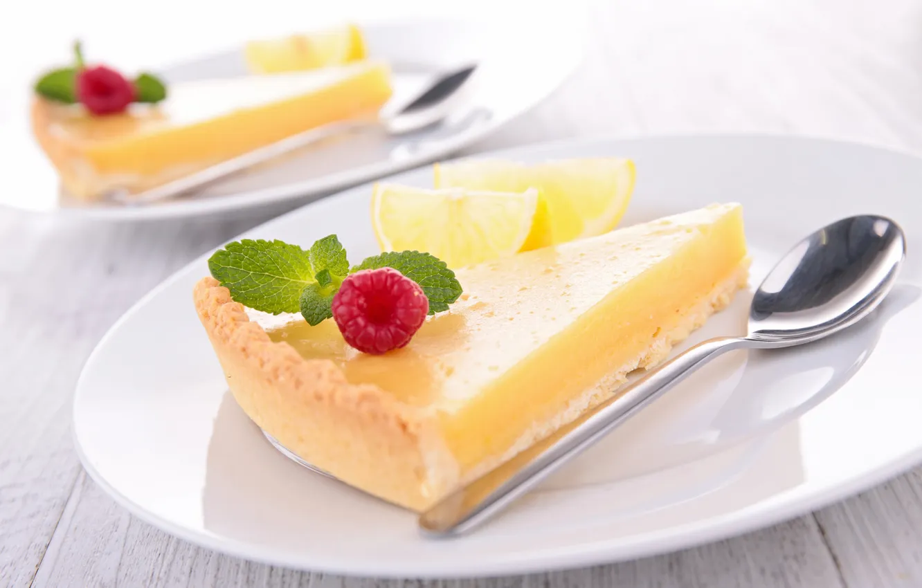 Photo wallpaper raspberry, lemon, sweets, mint, cakes
