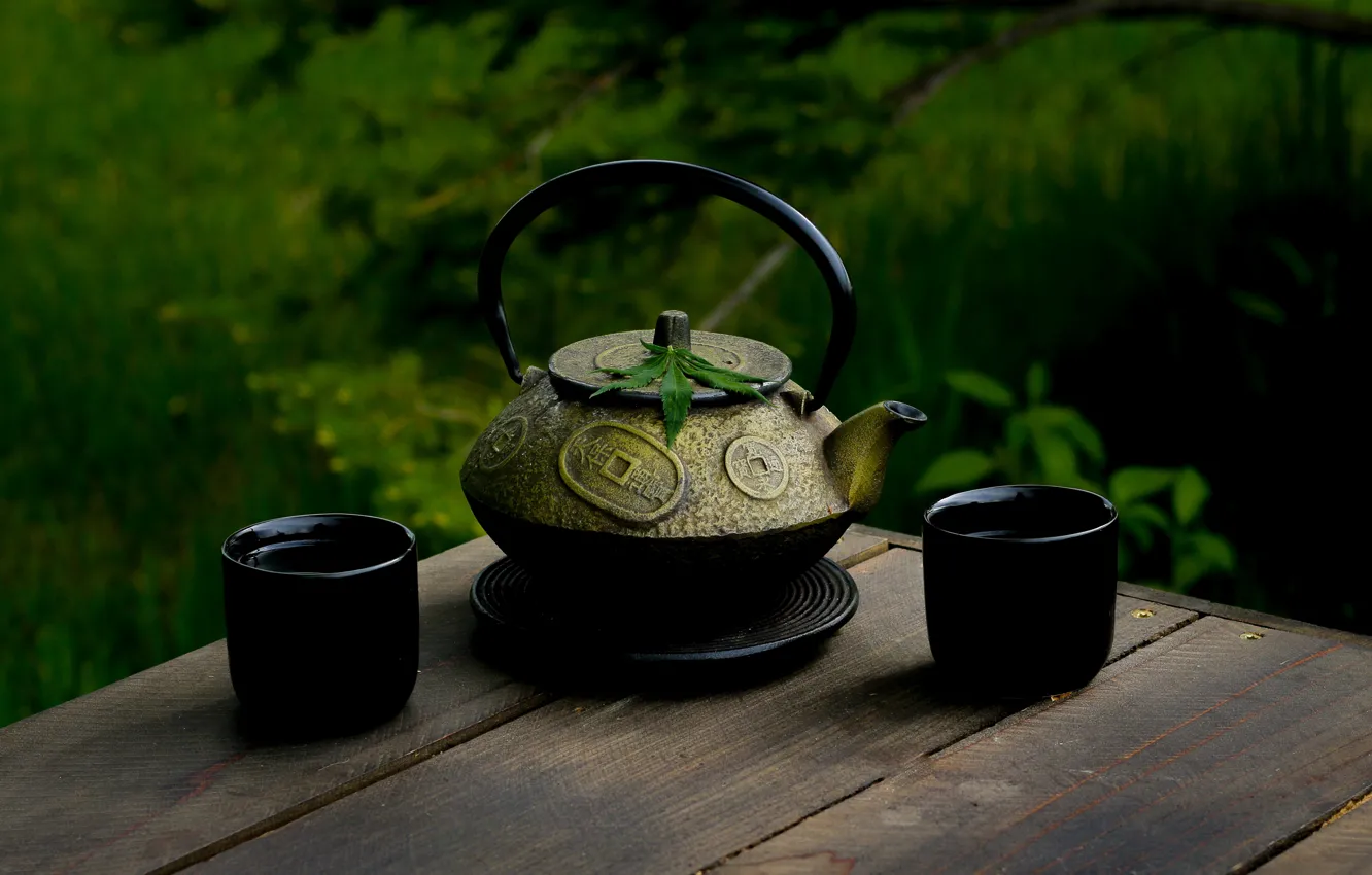 Photo wallpaper Cup, kettle, tea, Board, eastern tradition