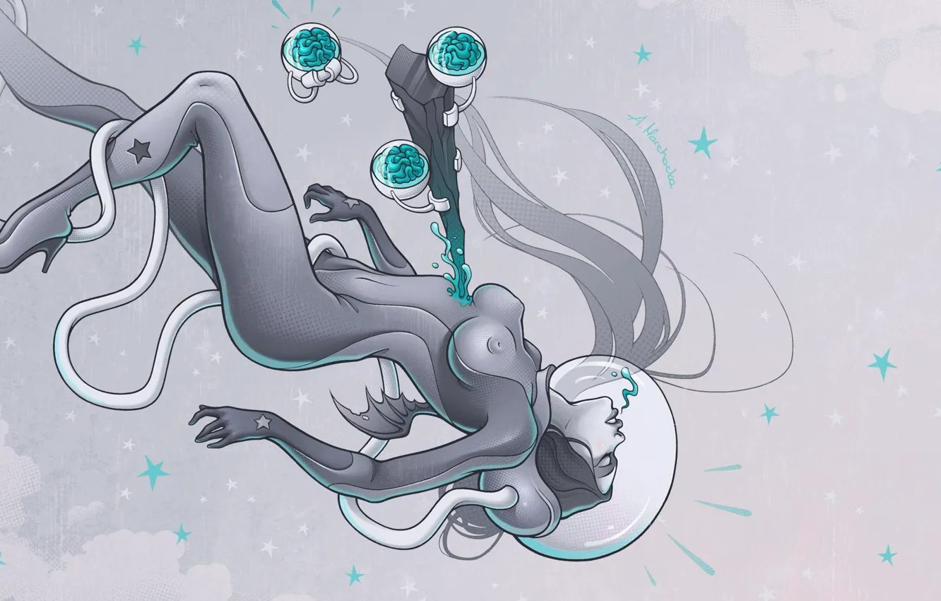 Photo wallpaper chest, girl, space, creative, brain