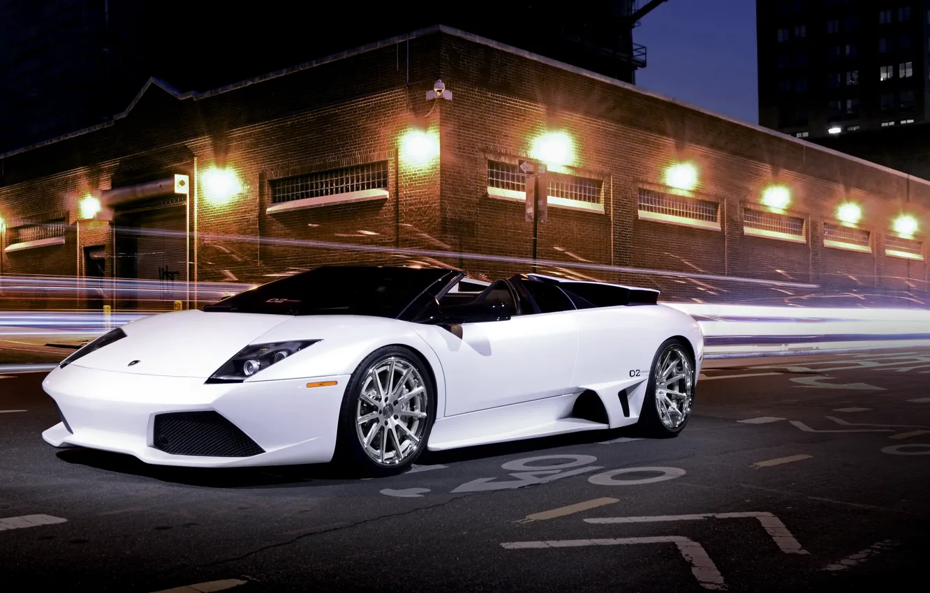 Photo wallpaper night, street, supercar, Lamborghini Murcielago, Lamborghini, rechange, LP640 Roadster