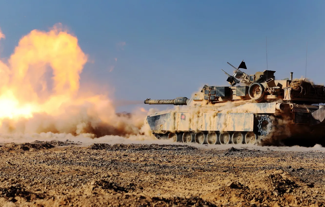 Photo wallpaper weapons, shot, tank, M1A1 Abrams