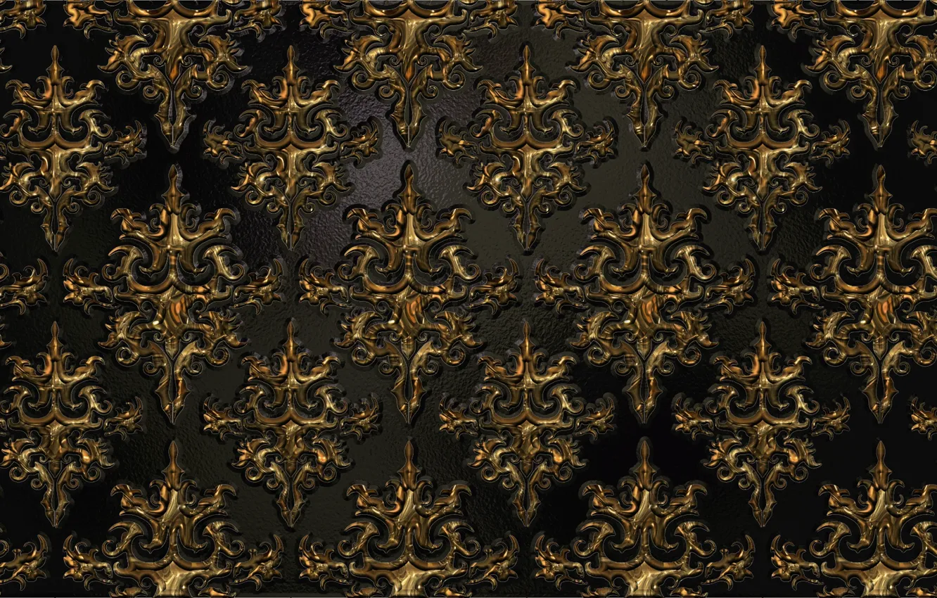 Photo wallpaper metal, pattern, Shine, texture, black background, gold plated, Golden, ornament