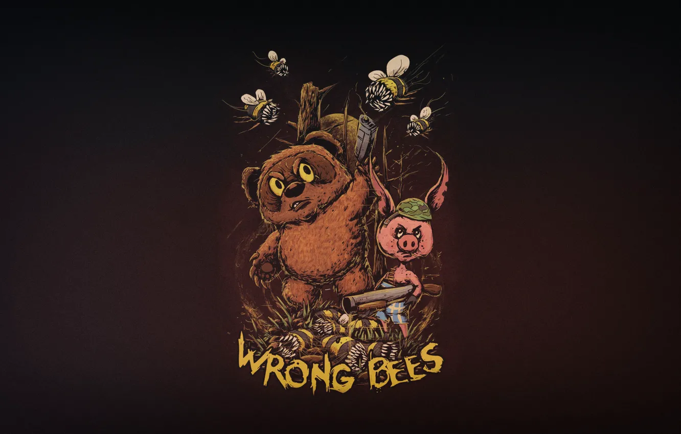 Photo wallpaper style, bee, background, minimalism, Winnie The Pooh, style, art, background