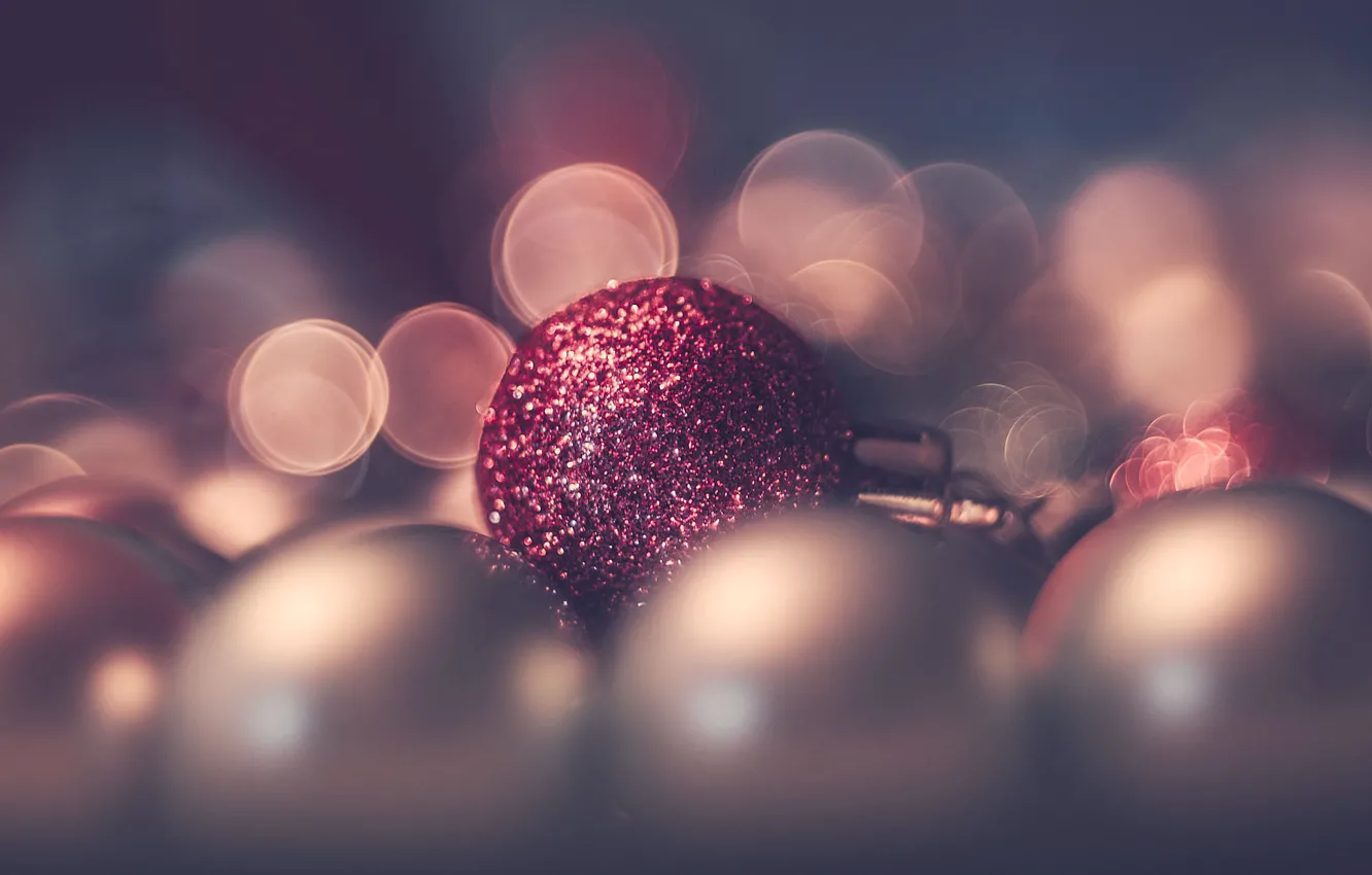 Photo wallpaper light, holiday, balls, toy, new year, bokeh