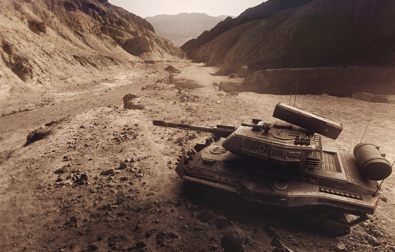 Photo wallpaper mountains, weapons, transport, technique, tank