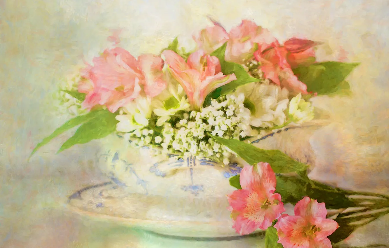 Photo wallpaper flowers, vase, Alstroemeria