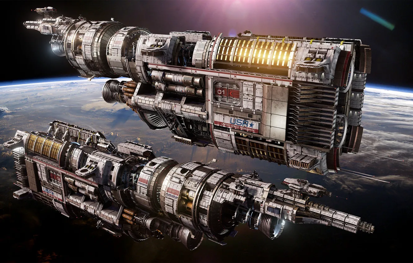 Photo wallpaper space, planet, ships, Fractured Space, USR Brawler