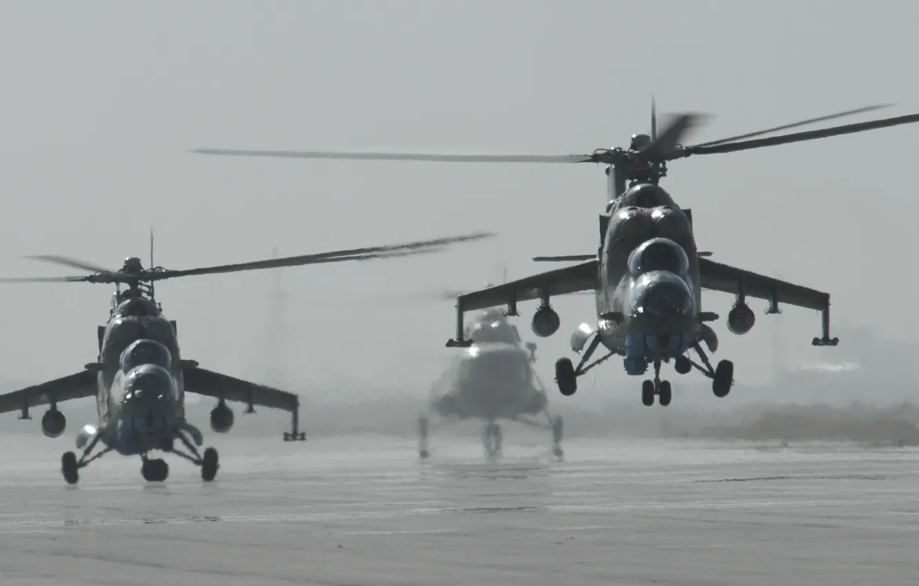 Photo wallpaper photo, helicopter, the airfield, the rise, Mi-35