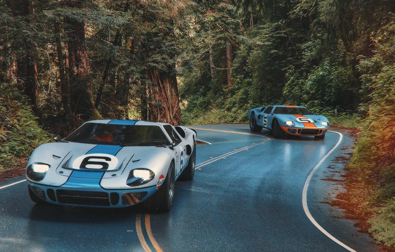 Photo wallpaper road, forest, transport, car, 1966 Ford GT40 MkII